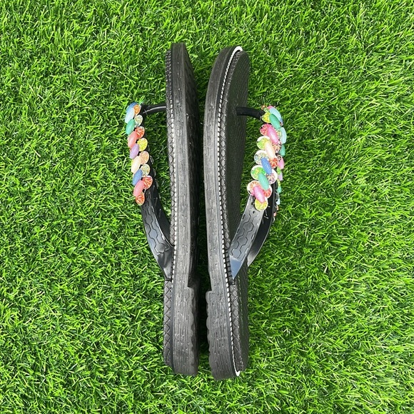 Black Beaded Flip Flops size 9.5 - Picture 4 of 9